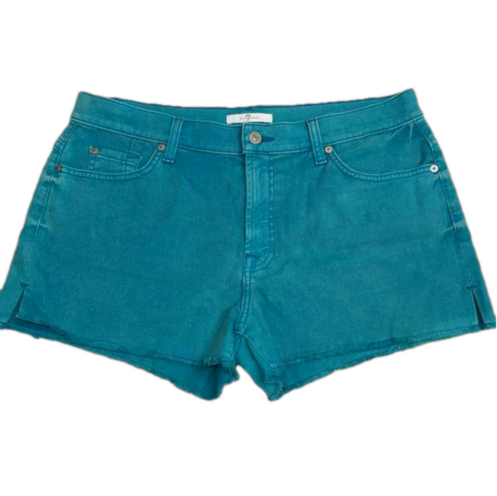 NWT 7 For All Mankind High Rise Acid Wash Cut Off Denim Shorts raw hem 32
